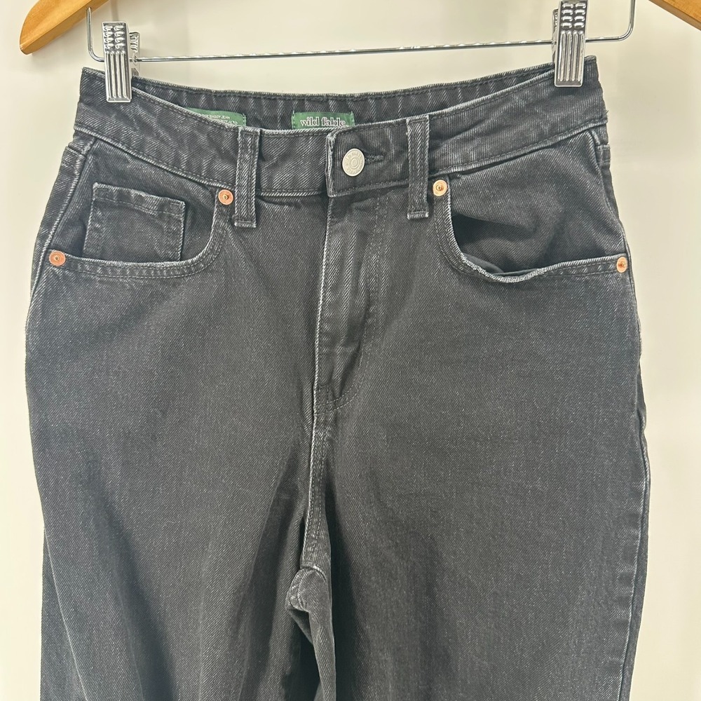 Wild Fable Highest Rise‎ Baggy Jeans Womens 0/25R Black Denim Distressed Stretch